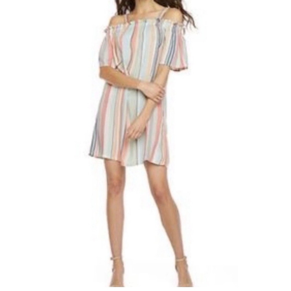 Peyton & Parker Womens Striped Cold Shoulder Mini Dress Multi Color Size M